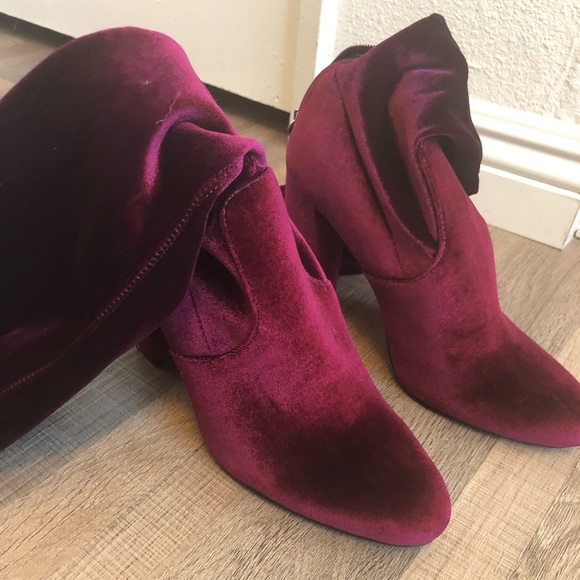 Red Velvet Over the Knee Boots - Picture 2 of 6